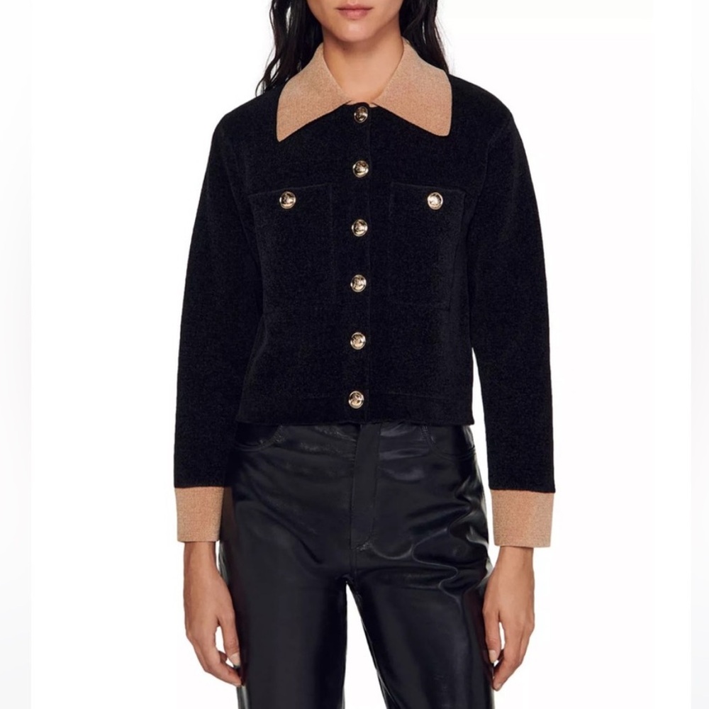 Sandro Marcello Velour Knit Cropped Coatigan!